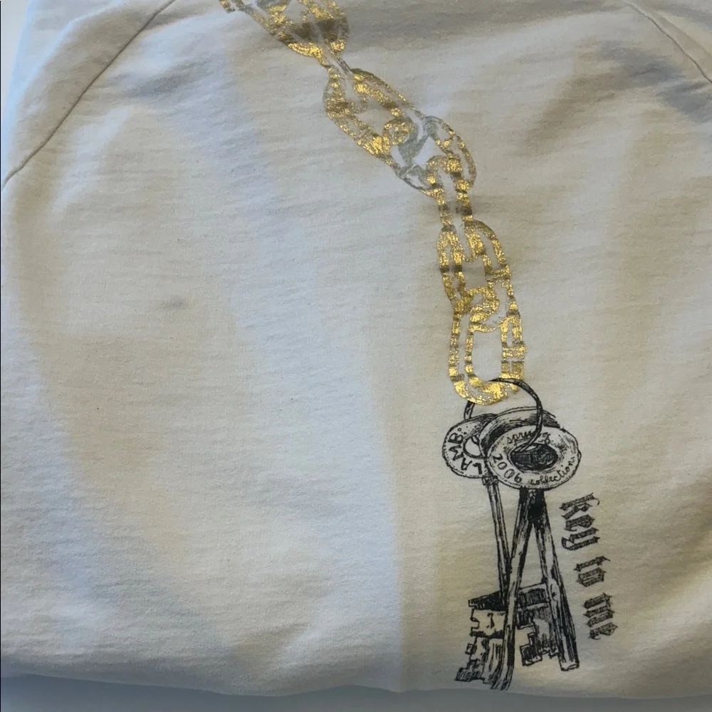 White Zip Hoodie with Black Chain Print & Gold Accent - Picture 5 of 5